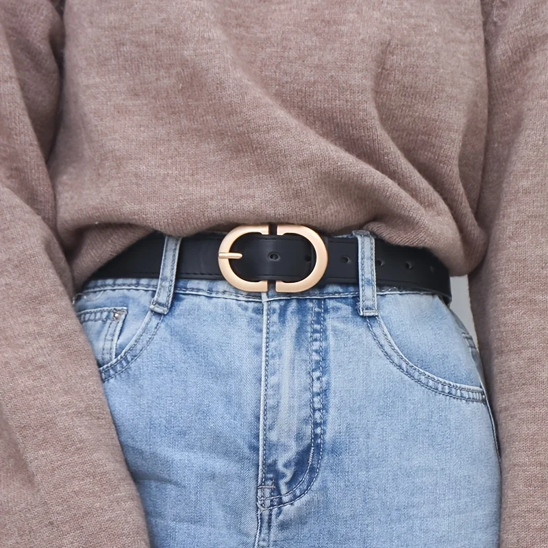 Women Leather Belt For Jeans Pants Dress Waist Belt With Golden Buckle For Women Girls