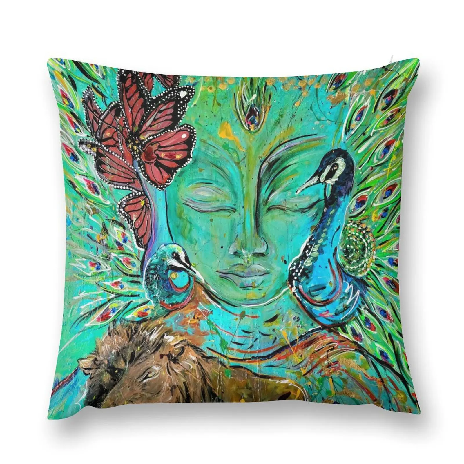 

Buddha with spirit animals painting. Throw Pillow Decorative Cushion Cover Pillowcase Cusions Cover pillow
