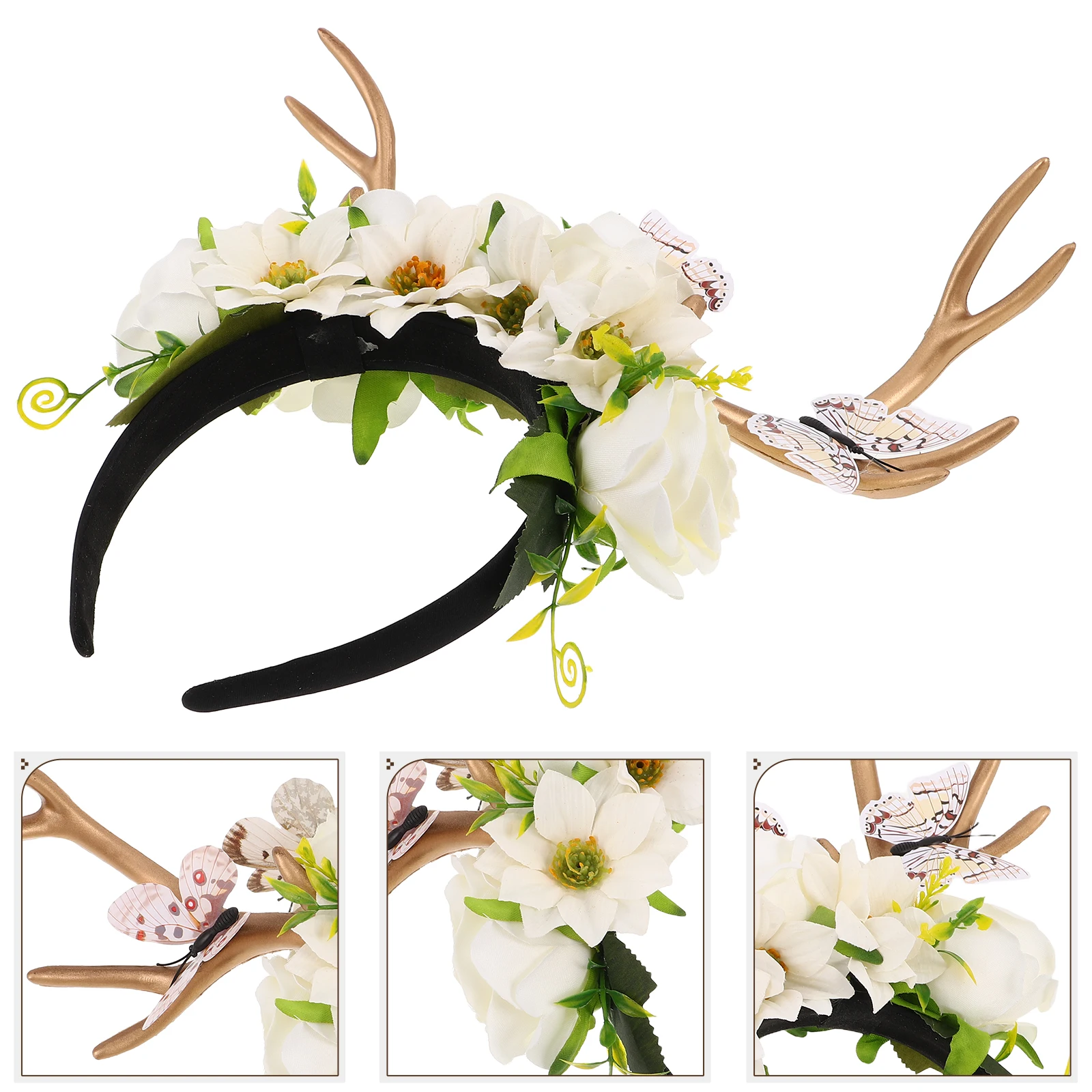

Accessories Antler Headdress Ladies Christmas Fabric Flowers Headband Realistic