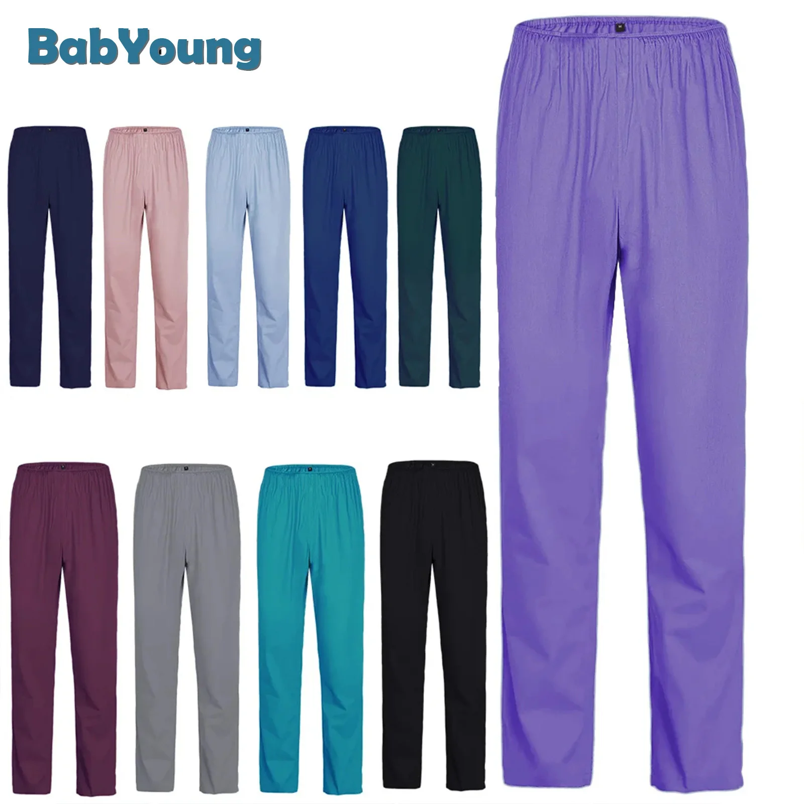 High Quality Spandex Stretch Solid Color Work Doctor Nurse Uniform Dental Spa Care Scrub Pants