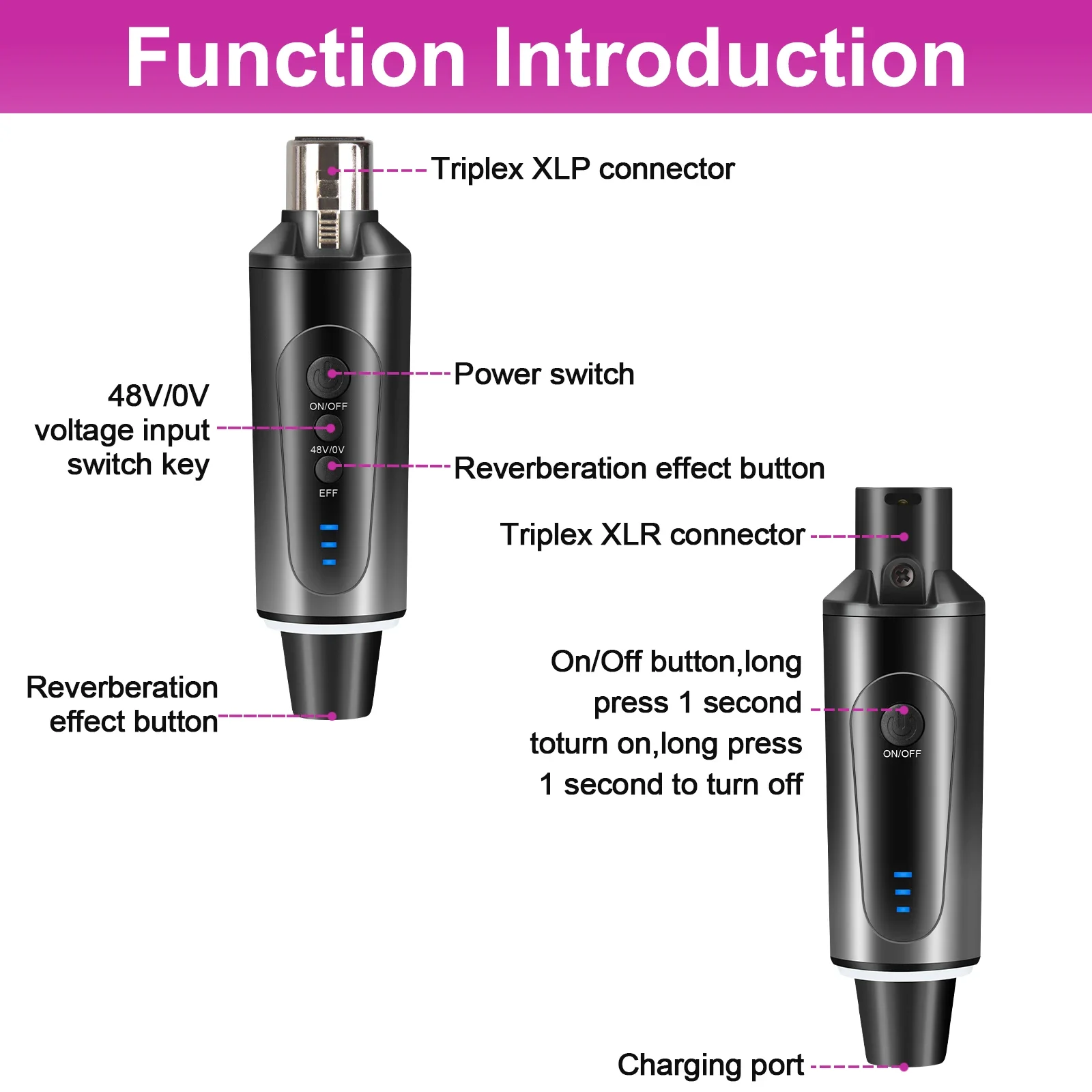 MA2 XLR adaptor mikrofon pemancar, pemancar dan penerima Digital berkabel ke mikrofon nirkabel