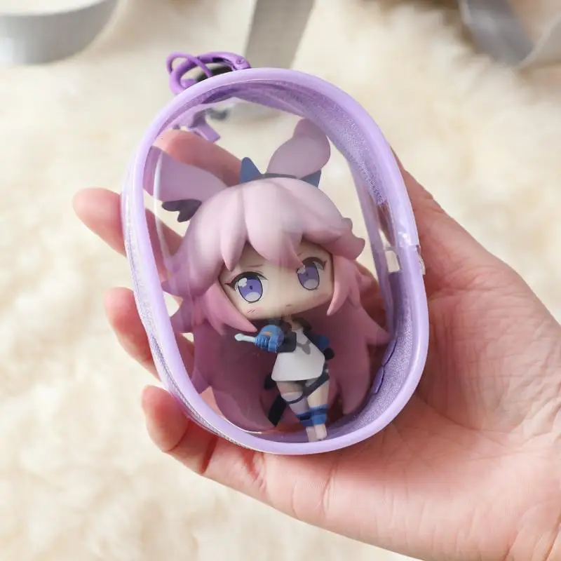 1PC Portable Clear Figure Display Keyring Bag Waterproof PVC Oval Hanging Blind Box Storage Bags Keychain Organizer Case view 6