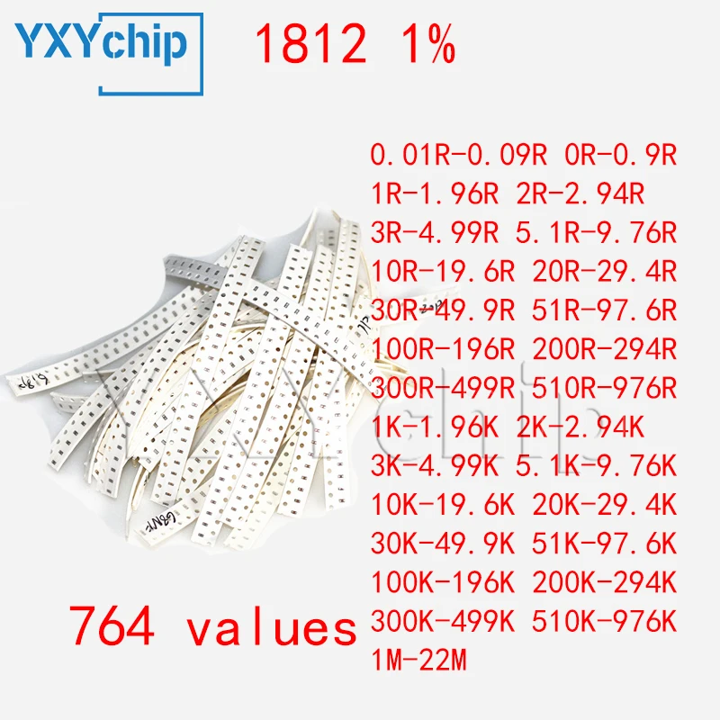 

1812 1% Special resistance package 4532mm 3/4W resistor kit resistor assortment 764 values 10pcs/values 0R-22M SMD Sample Book