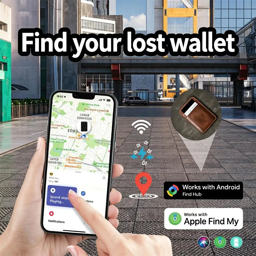 Mini Wallet Tracker Card Wireless Charging Tracking Location Waterproof GPS Locator Work With Apple Find My App Android User