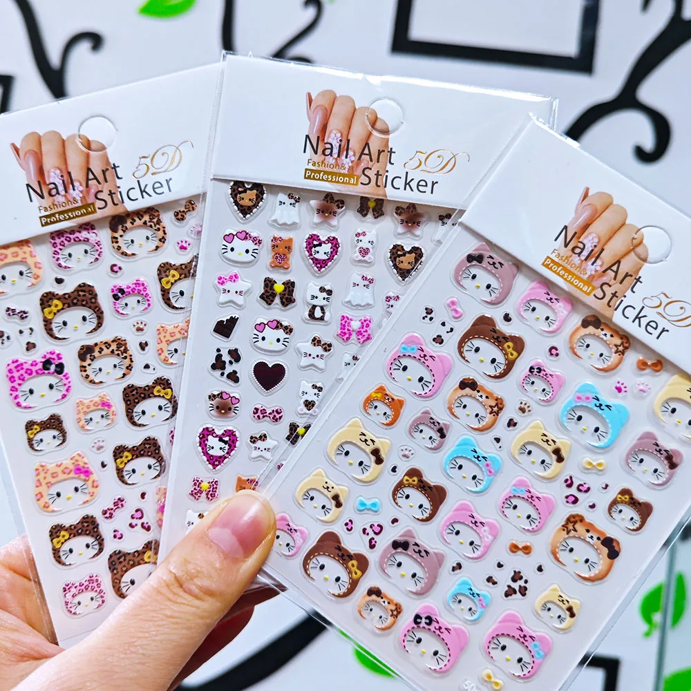 1/2/3 pezzi 5D misto leopardo stampa gattino cappello adesivo per unghie rosa/blu/leopardo KT cappello decalcomania per unghie autoadesiva leopardo gattino cursore