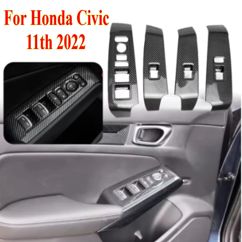 

4PCS ABS Carbon Fiber Style Window Switch Panel Frame Cover for Honda Civic 11th 2022 LHD/ RHD Decoration Accessories