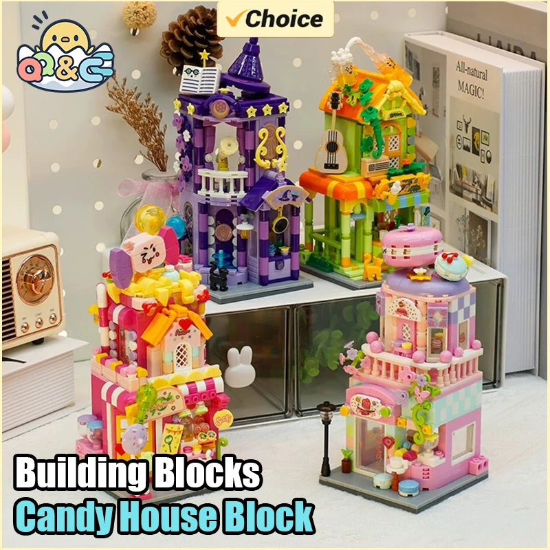 

Colorful Street Scene Building Blocks Candy House Bistro Scene Model Puzzle DIY Assembling Brick Children's Toy Birthday Gift