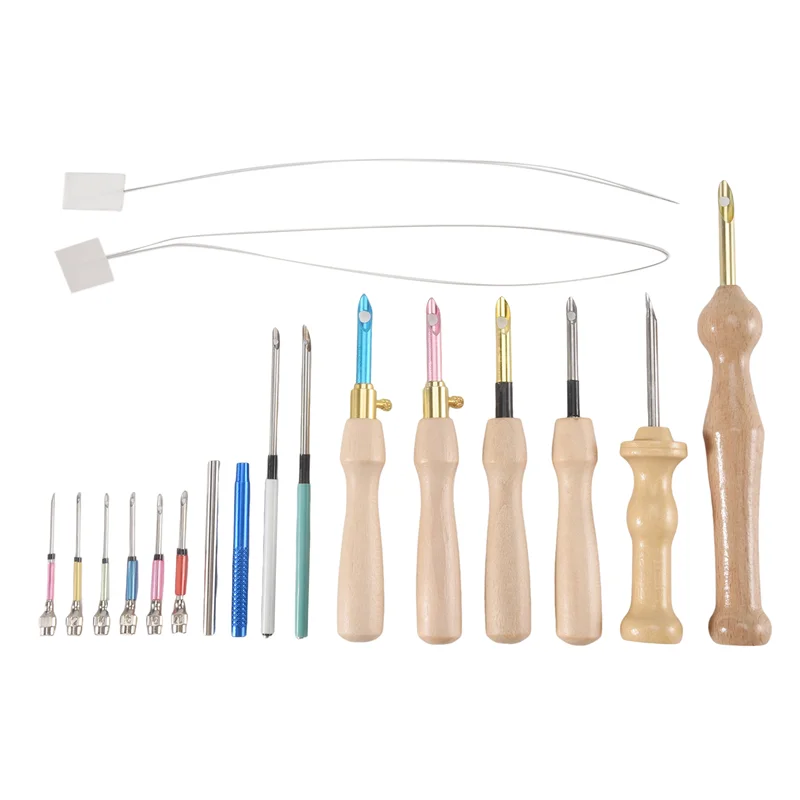 

A81M Новинка, 17 шт., наборы для вышивания игл, регулируемый инструмент для вышивания игл, деревянная ручка, ручка для вышивания