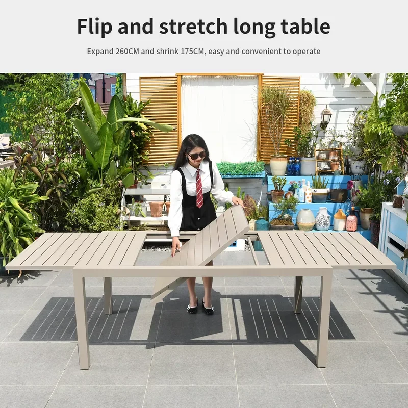 MOJIA Modern Metal Outdoor Dining Set 242cm Extension Garden Table Elegant Patio Furniture for Restaurant Hotel Wholesale