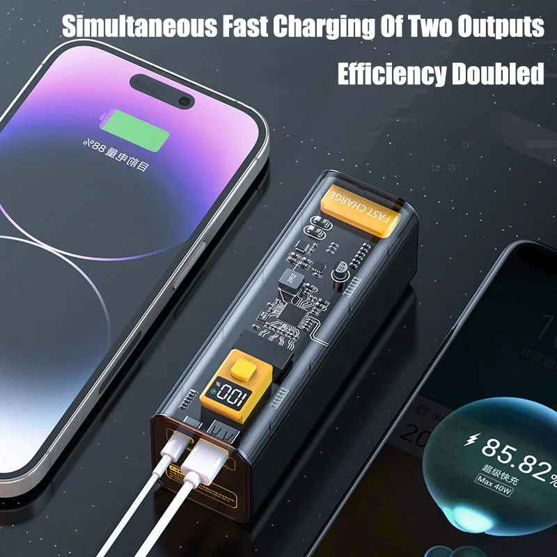 40000mAh Power Bank Large Capacity Transparent Mecha Industrial Wind Powerbank Super Fast Charging External Battery Charger