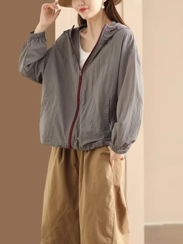 Femmes Faionable à capuche respirant mince Long Sve Jaet fermeture éclair Dstring décontracté couleur Blo vêtements d'extérieur printemps été