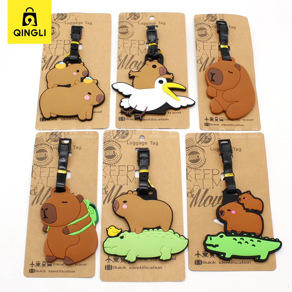 Influencer Cute Capybara Luggage Tag Travel Essentials Unisex Backpack Pendant Anti-lost Name Address Label Boarding Card Holder