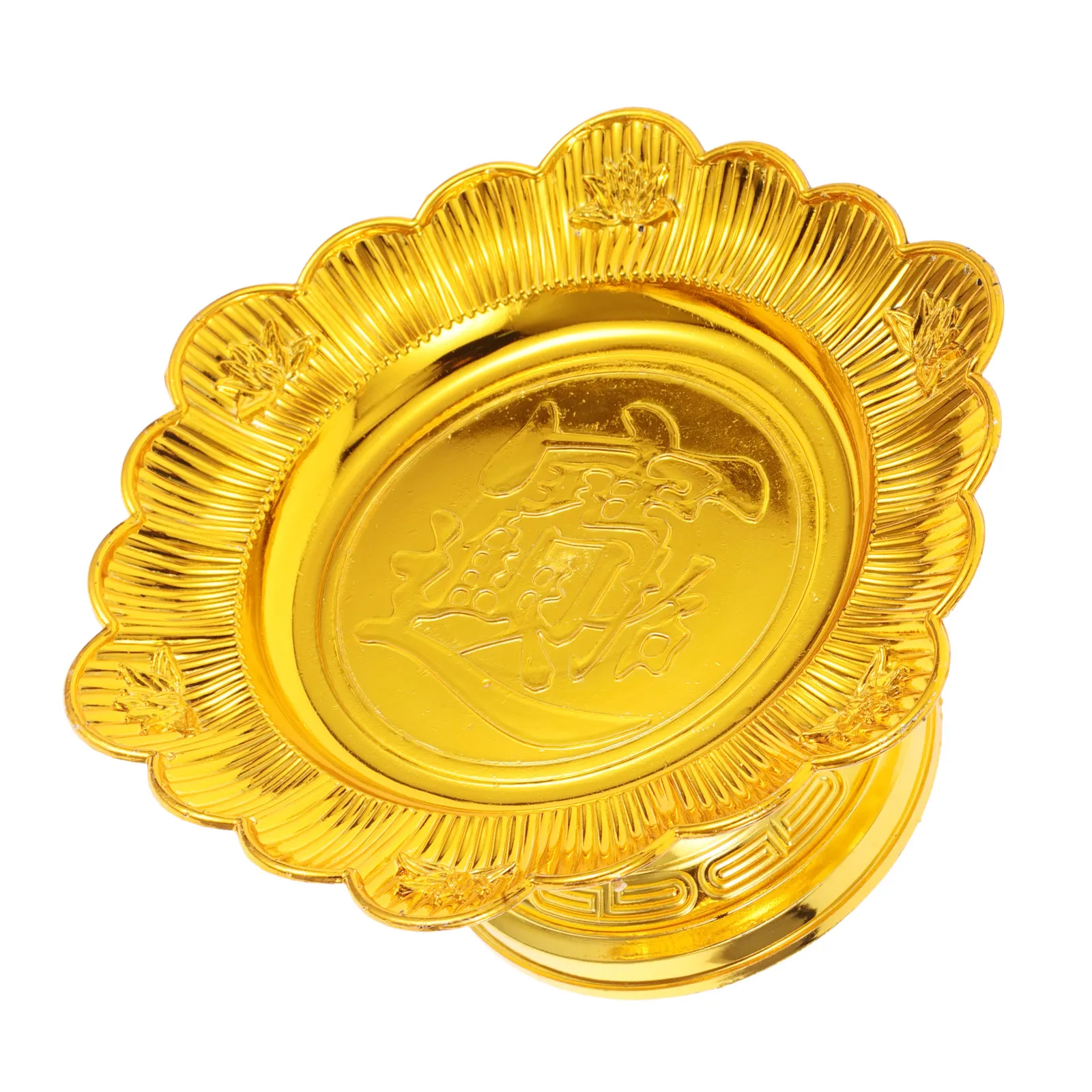 Vintage Golden Lotus Offering Plate 7Inch 18Cm Buddhist Fruit Bowl Altar Ceremony Decorative Tray Lotus Flower Bowl - view 6