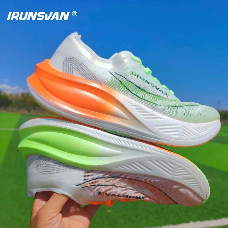 IRUNSVAN Nylon Carbon Plate Professional Marathon Running Racing Shoes for Man Light Rebound Track Field Women Sneakers  ﻿