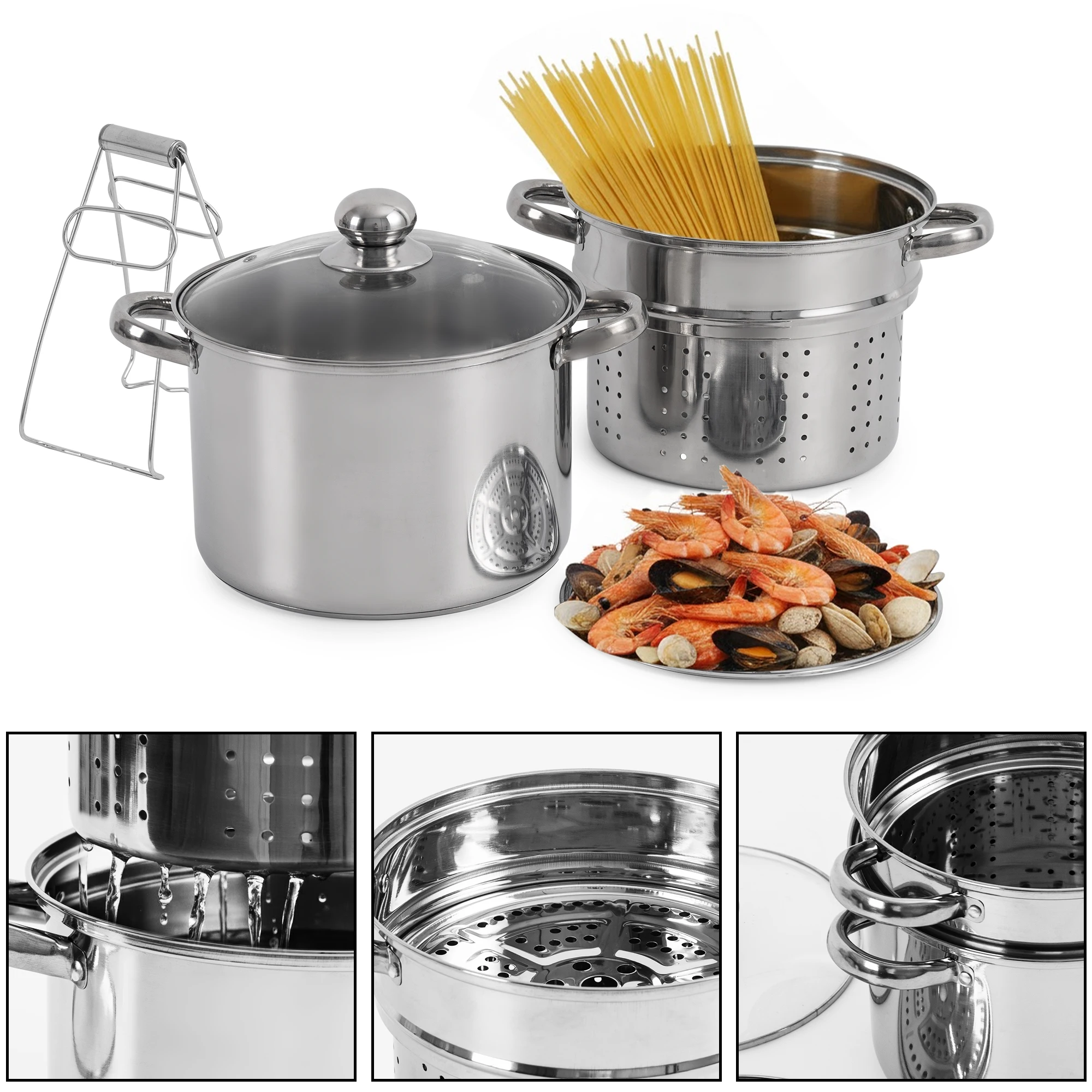 Multipot Stainless Steel Pasta Soup Stock Pot Multi-functional Cooker Perforated Strainer Insert Steamer Cooking Kitchenware Set