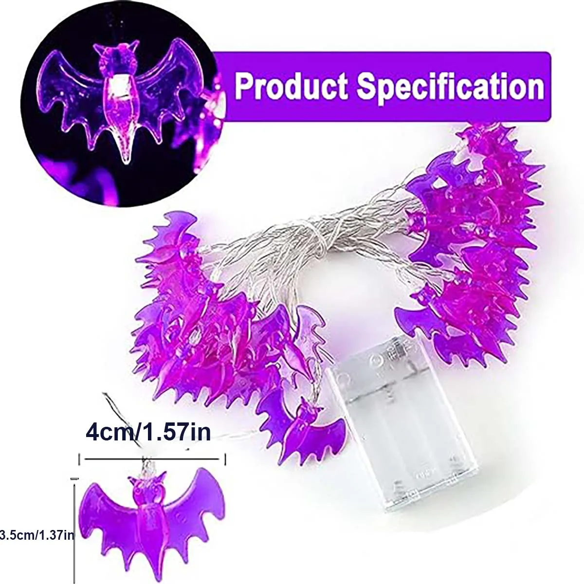 سلسلة مصابيح ليد على شكل خفاش أرجواني وأخضر لهالوين ، طاقة بطارية ، غرفة نوم ، حفلة ، غرفة منزل ، ديكورات حديقة ، 1 1.8