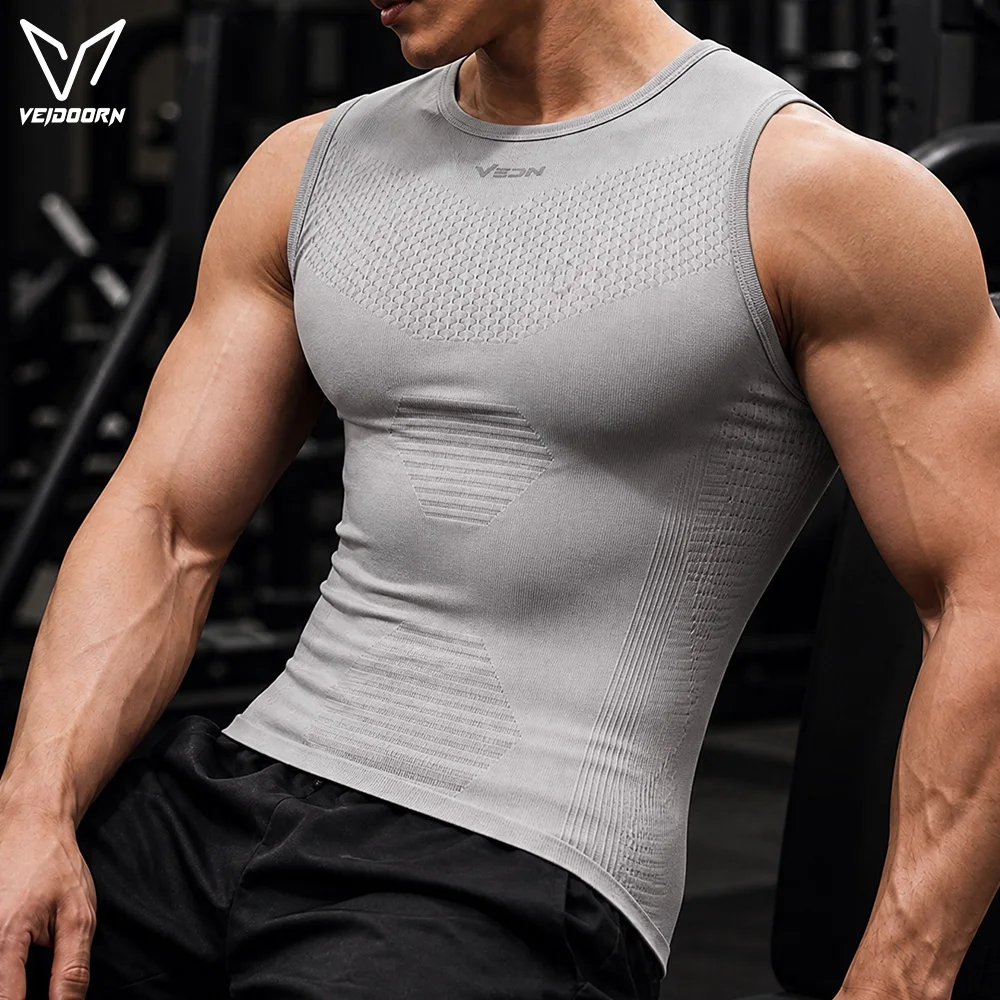 Men Quick Dry Compression Sports Tank Top Sleeveless Fitness Workout Shirt Running Training Breathable Elastic Vest Base Layer