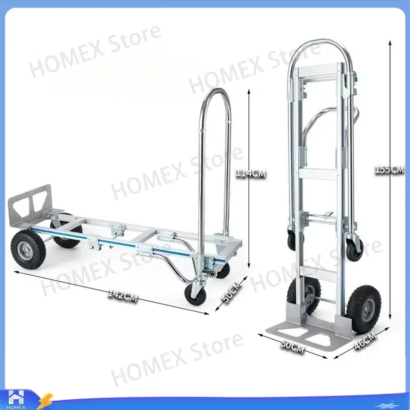 2 in 1 Industrial Aluminum Hand Trolley Heavy Duty Platform Cart 200kg 250kg Capacity Manual Folding Dolly for Warehouse