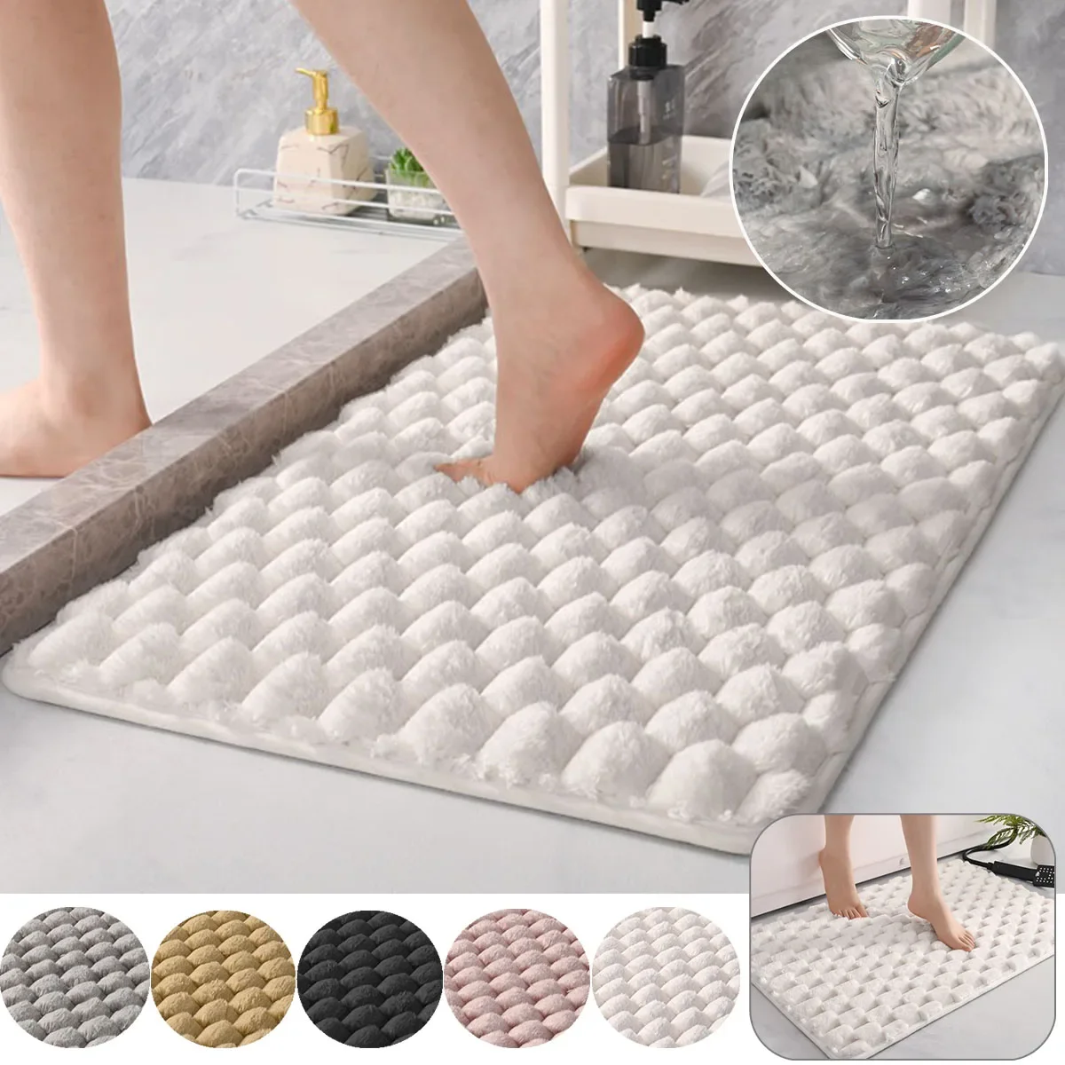 

Flannel Large Particle Bath Mat Non-slip Carpets Water Absorption Washable Bathtub Floor Rug Shower Doormat Bathroom Decor