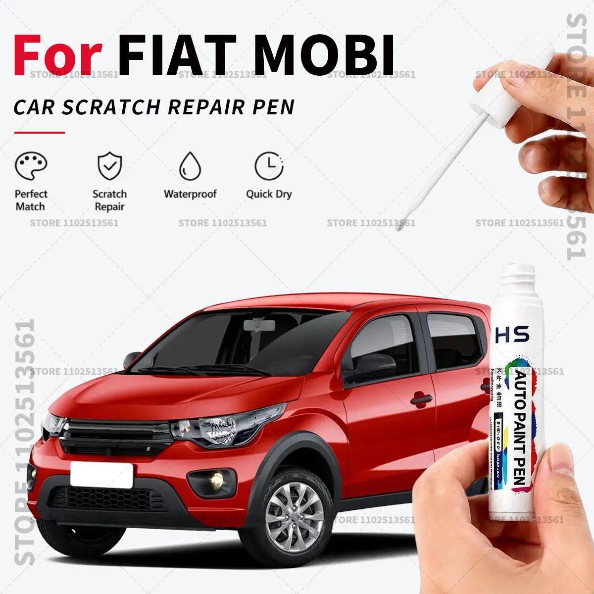 Bolígrafo de Pintura para Retoques de FIAT MOBI, Reparación Rápida de Arañazos y Desportilladuras en el Coche, Color Azul Nardo, Gris Nero, Vulcano Blanco, Negro, Plateado
