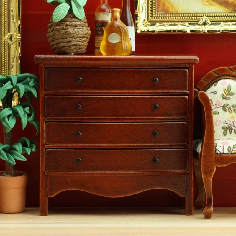 소형 나무 서랍 캐비닛 모델 입상 1/12 인형 집 액세서리 침실 장면 디스플레이 인형 집 가구 15UB