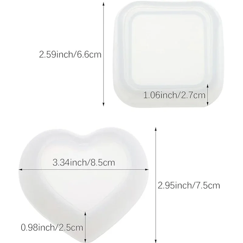 Heart Shape Small Storage Box Resin Mold,Square Shape Jewelry Mini Bowl Silicone Mold, Cute Decorative Dish Containers Epoxy Cas