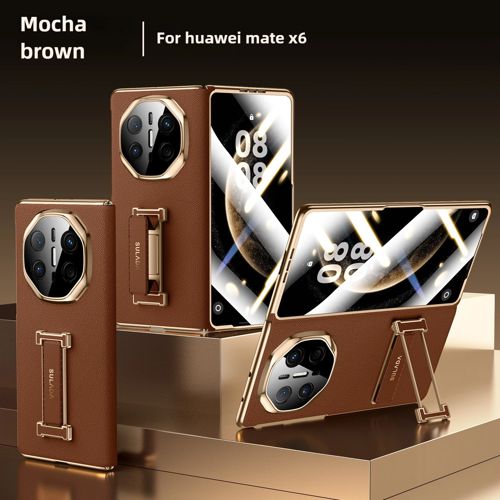 Luxury Genuine Leather Case for Huawei Mate X6 Case SULADA Rotating Stand Wrist Strap Integrated Screen for Mate X3 X5 Case