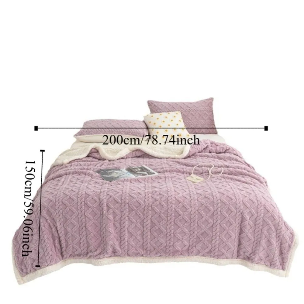 Solid Color Coral Velvet Blanket Thicked Jacquard Design Rhombus Flannel Blanket Warm Soft Office Nap Blanket Autumn Winter