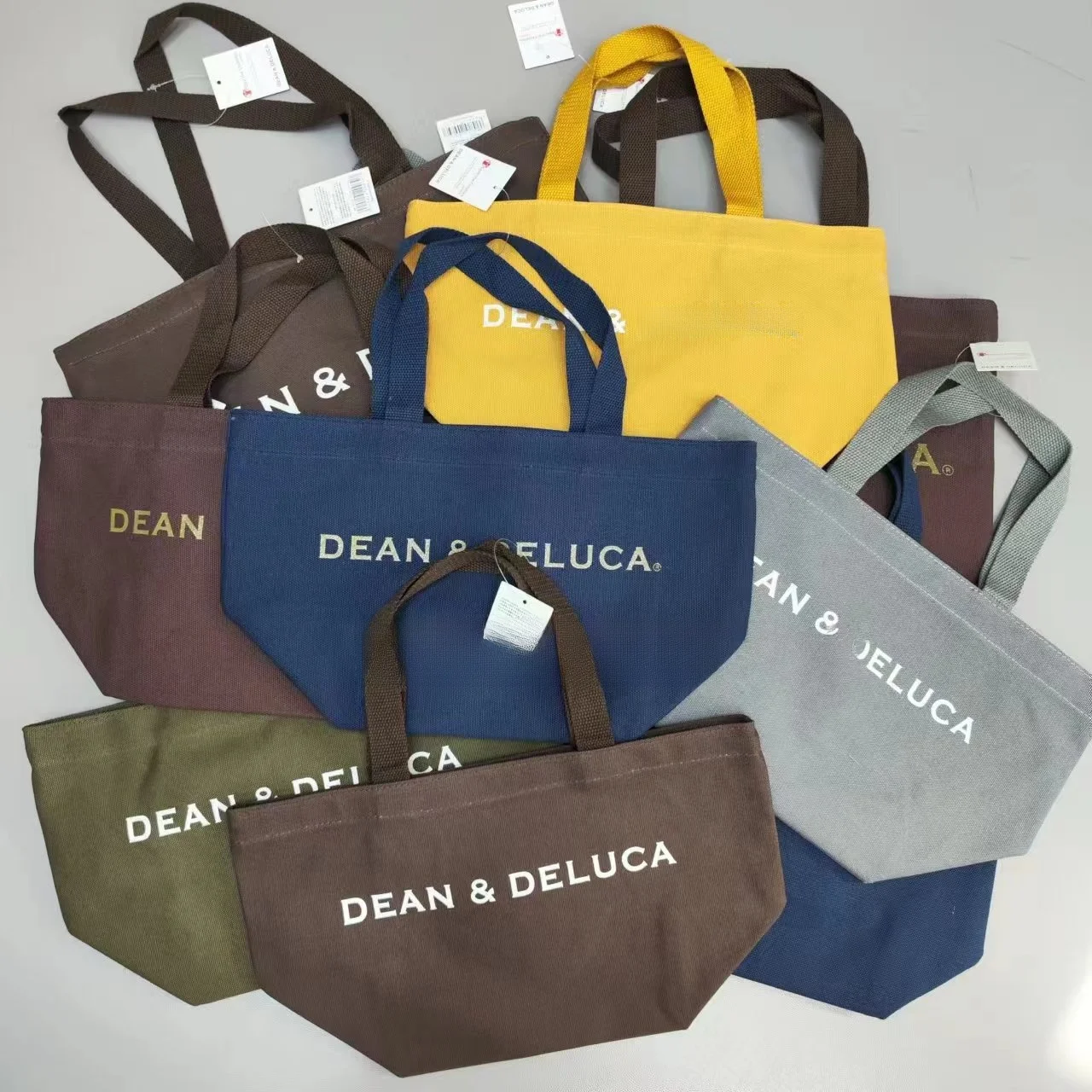 일본 DEAN&DELUCA 접이식 휴대용 캔버스 숄더백 – 환경 친화적인 대용량 슈퍼마켓 쇼핑백 (남녀공용)