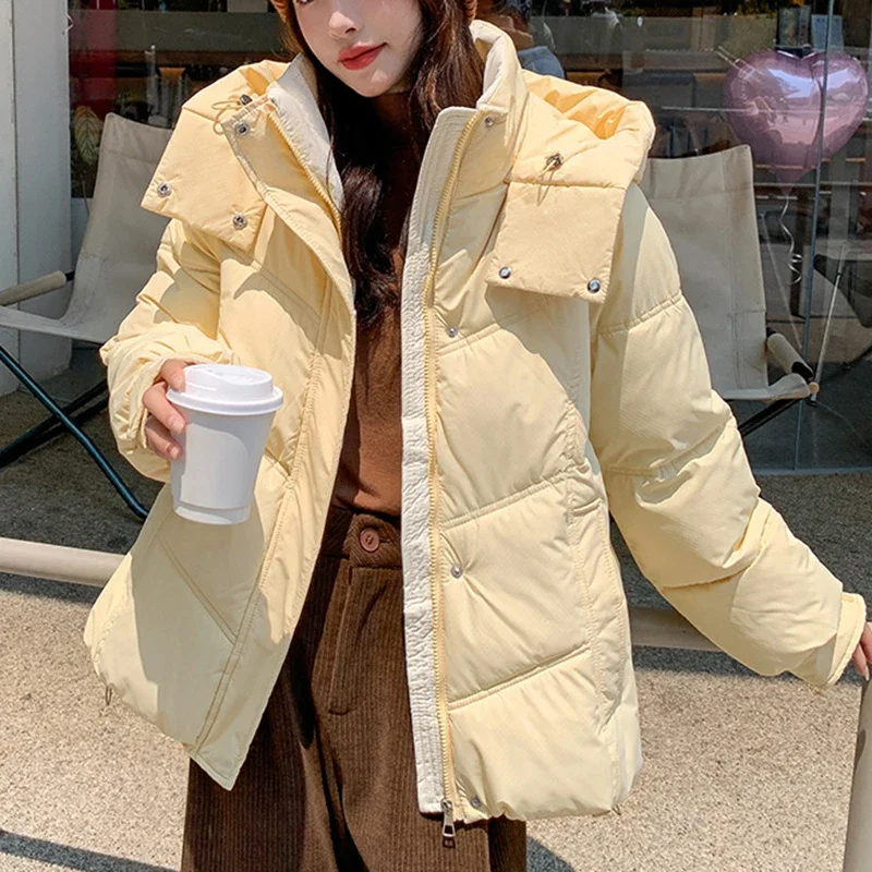 Down Jacket Women Winter Short Thickened Cotton Coat Womens Winter Clothing Casual Warm Hooded Parka Zipper Cotton-padded Jacket