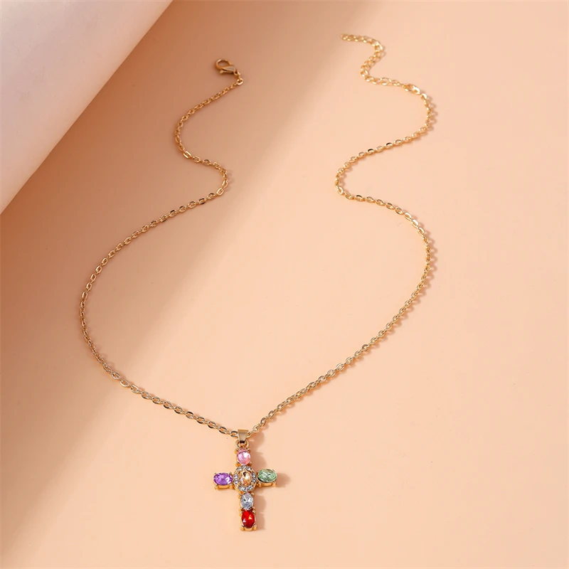 Mode Kristall Kreuz Anhänger Halskette für Frauen Mädchen Party Festival Schmuck Dekoration – Detail 6