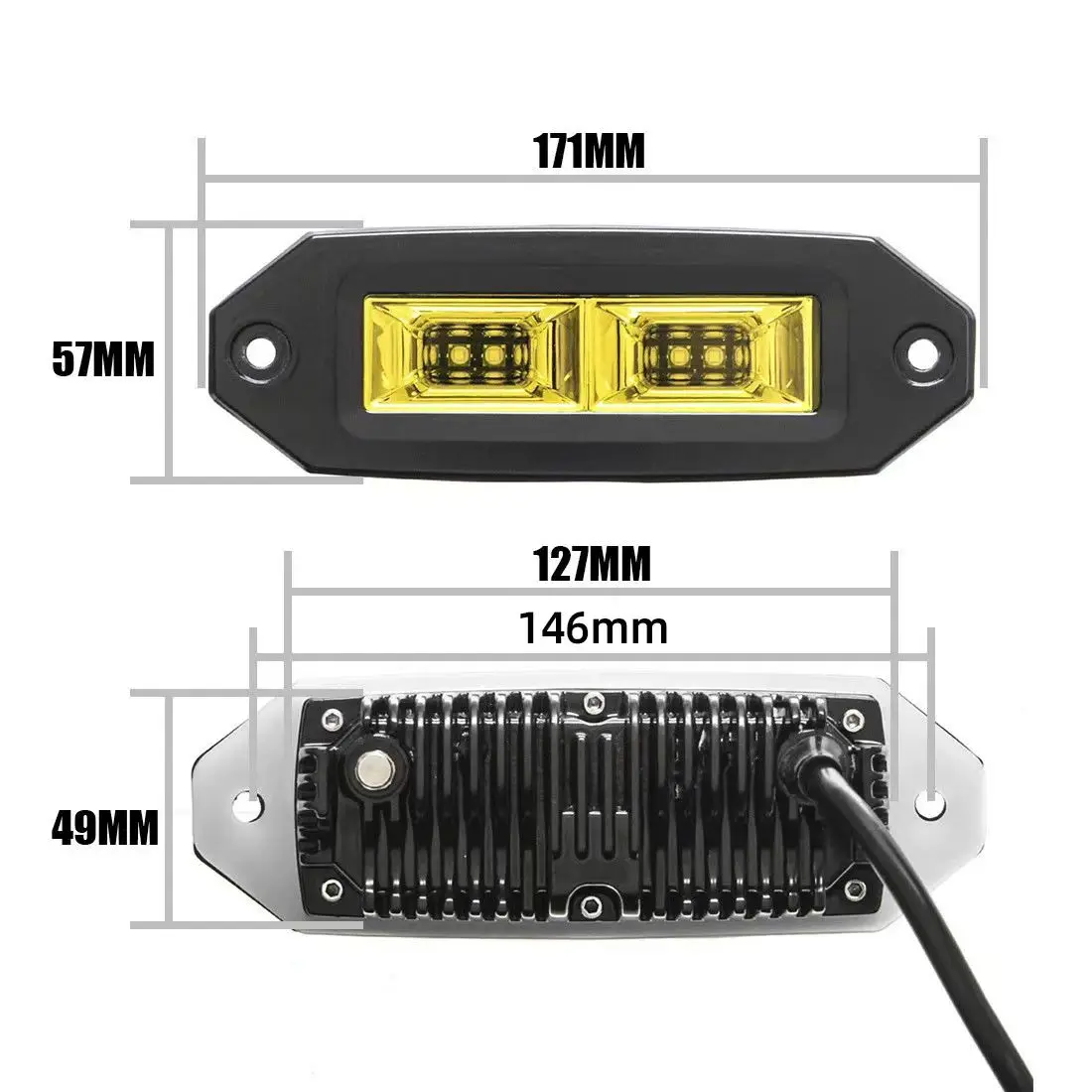 Yellow light bar 48W LED Recessed Mount Flood Light Driving Fog Work Light for 4X4 Off Road Jeep SUV UTV Boat 4 Inch/6 inch