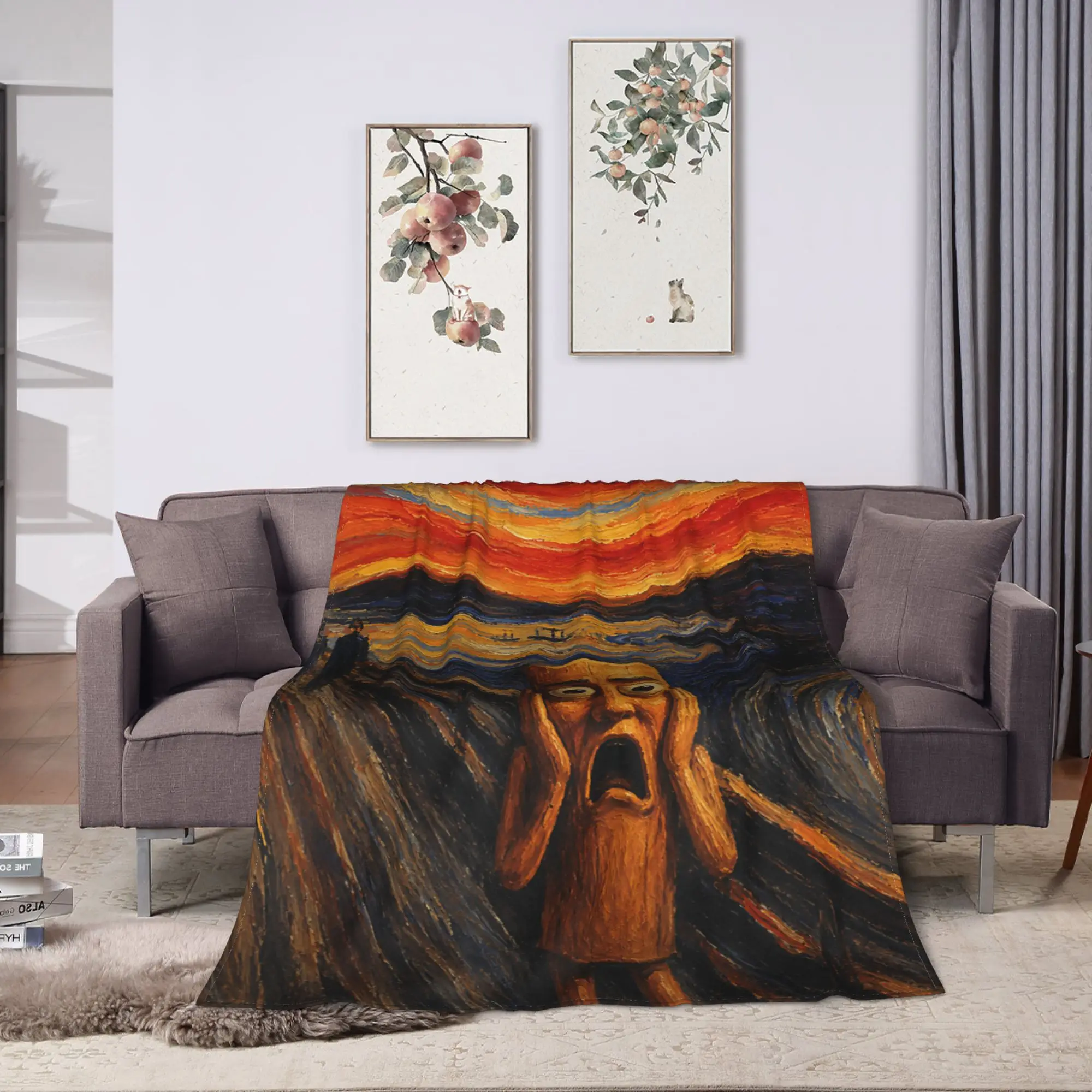 Tung Tung Tung Sahur Scream Famous Painting Parody Meme Blanket Adults Flannel Throw Blanket For Living Room Soft Bedspread