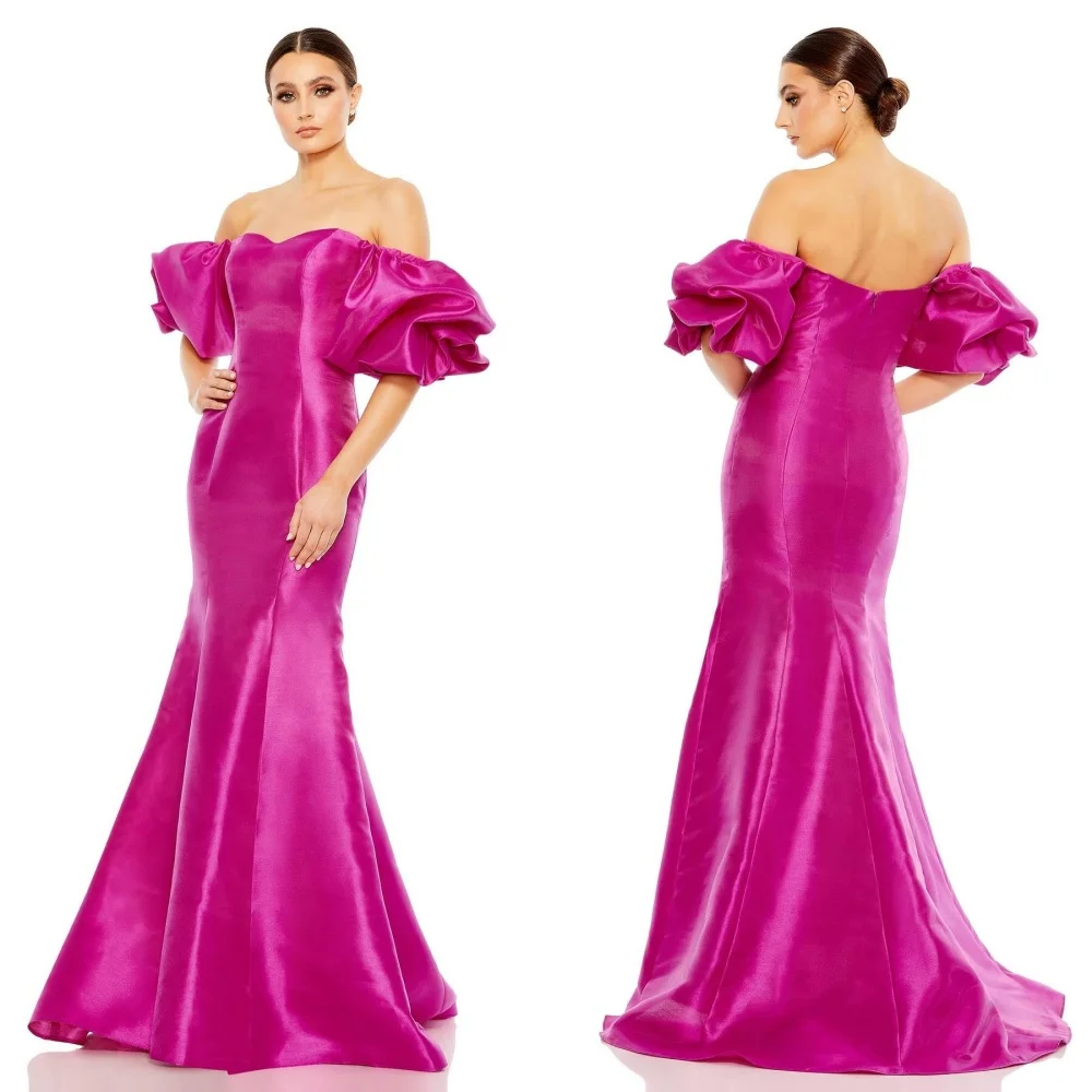 Robe Sirène Longue en Satin Froncé, Vêtement à Épaules Dénudées, sur Mesure, pour Occasions