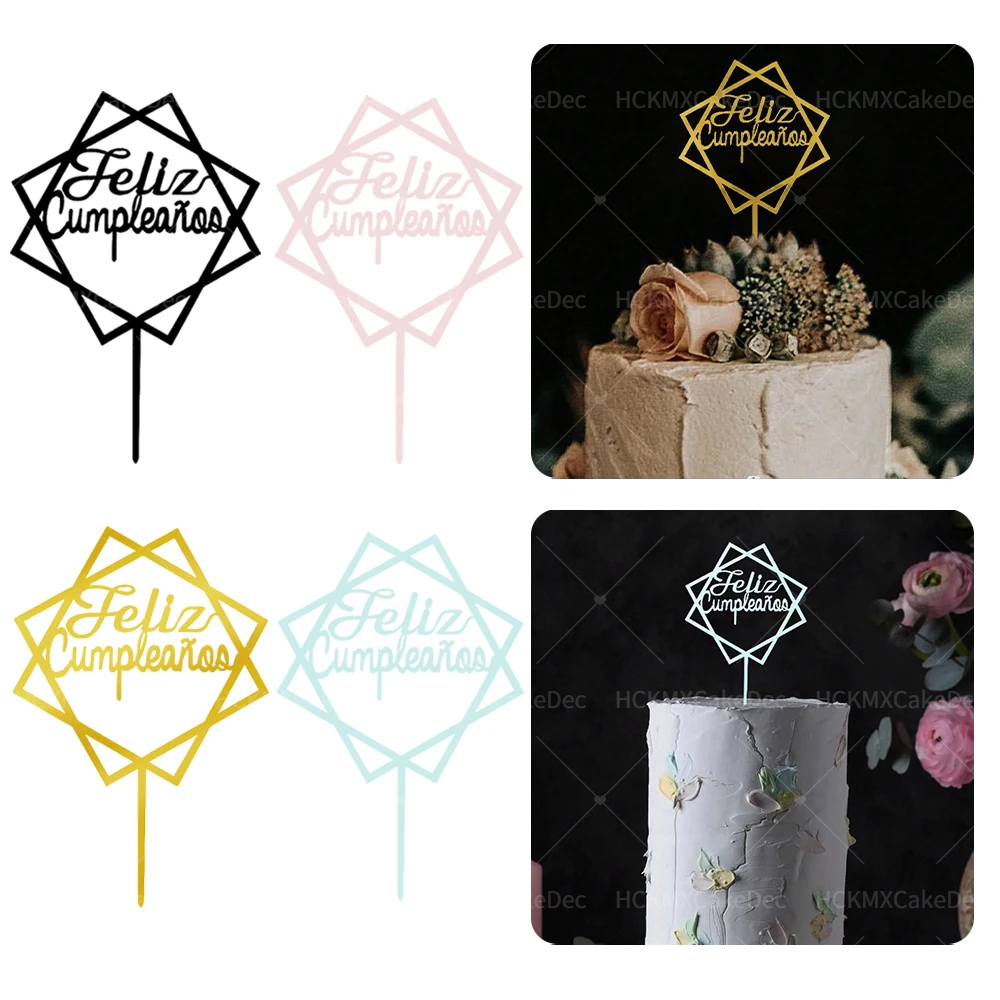 Nuevo adorno acrílico español Feliz Cumplieanos para tarta de feliz cumpleaños para fiesta de cumpleaños suministros de decoración de pasteles