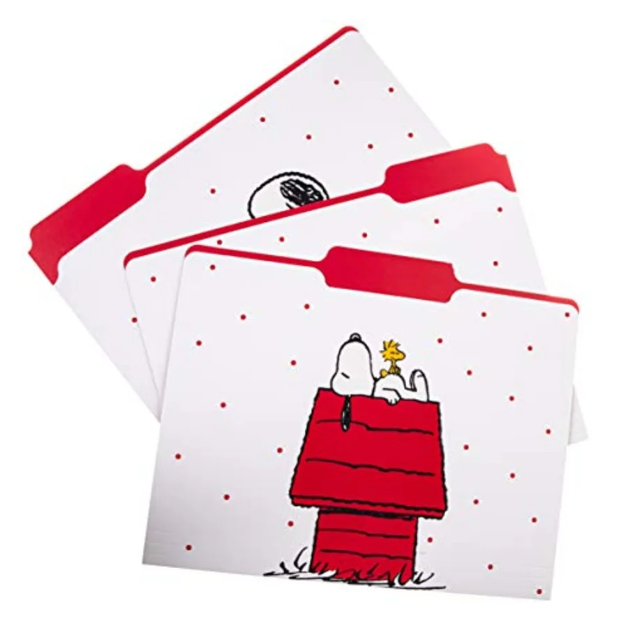 Snoopy-Themed File Folder Set for Office and School Organization Includes 9 Durable File Folders with 3 Distinct Go-Getter Desi