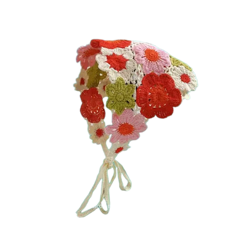 Haarband Damen-Haarschmuck, modischer gestrickter, gehäkelter, hohler Dreiecksschal, süßes und süßes, florales Kopftuch im Girly-Stil – Detail 5
