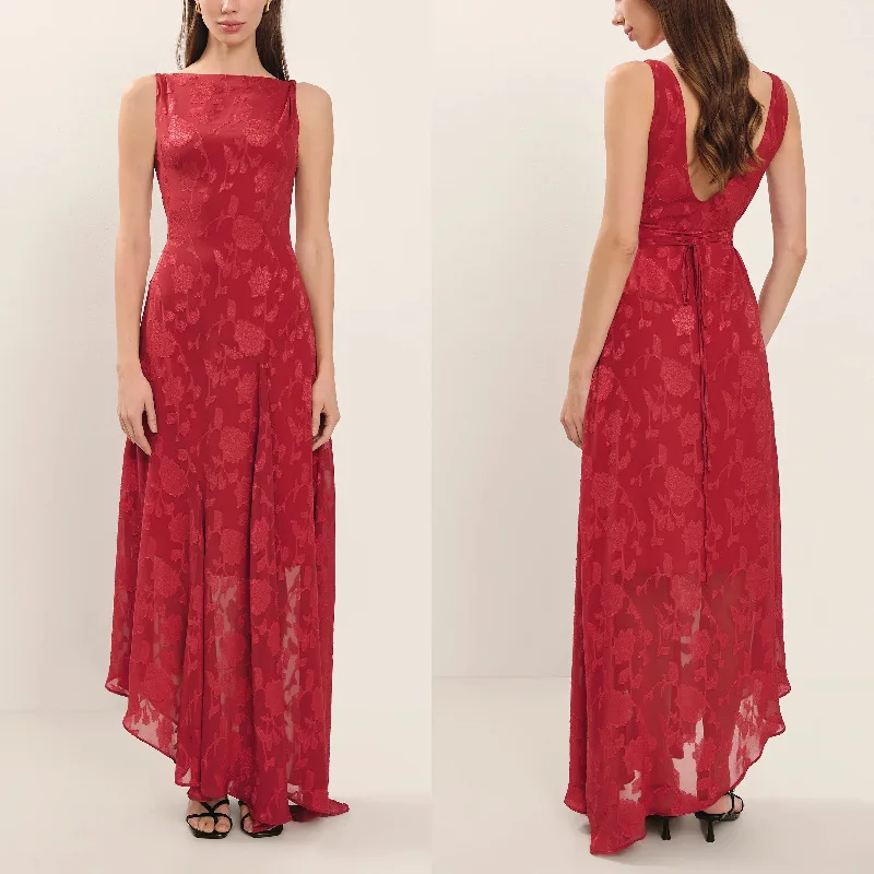 

2026 New Summer Lace Backless Slim Fit Jacquard Red Irregular Dress Women's Long Dress Women's Casual Dresses Y2k、 Lace Elegant