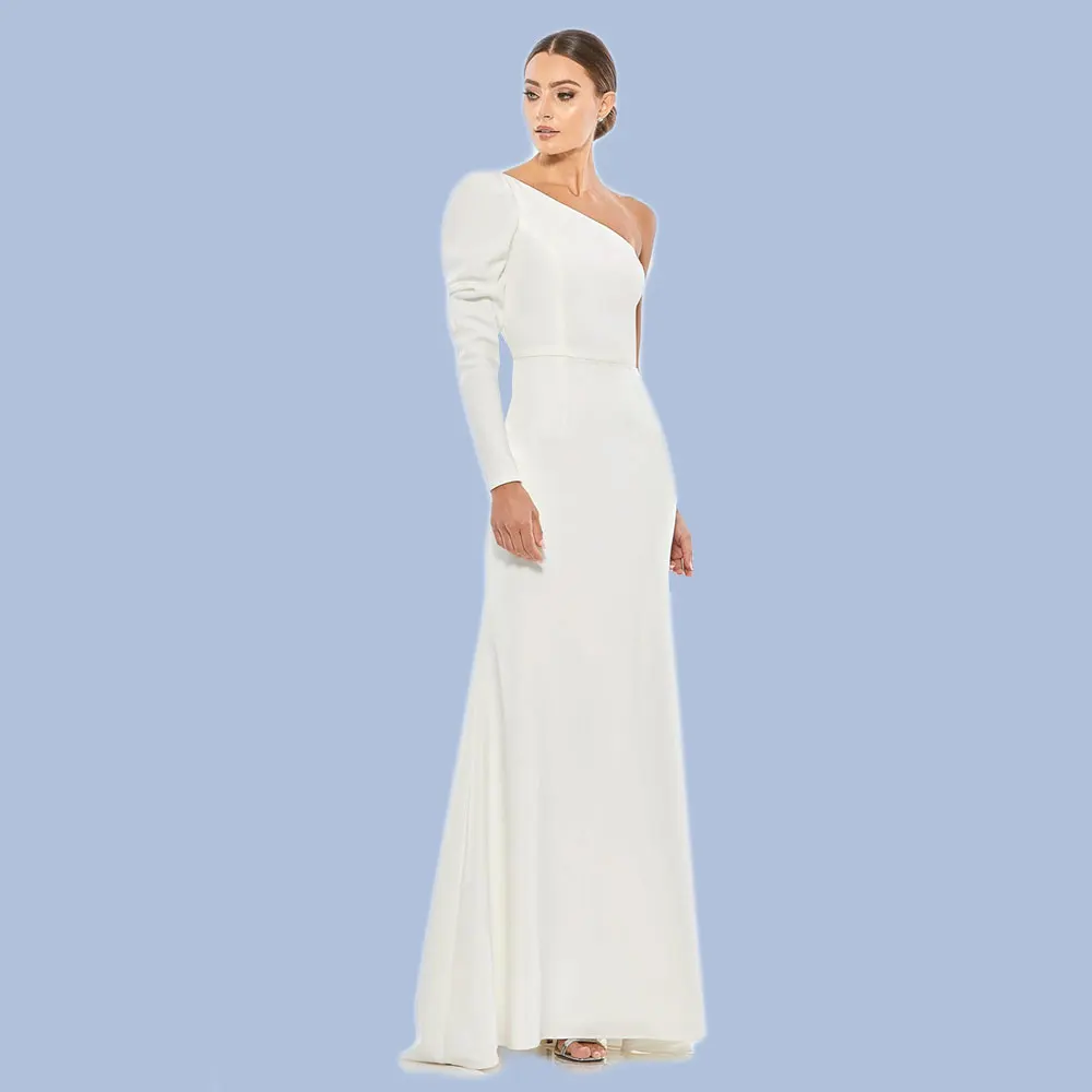 Customized 2023 Women's Custom Size Wedding Dress One Shoulder Long Sleeve Bridal Gown Back Zipper Mermaid Sweep Train Vestido D