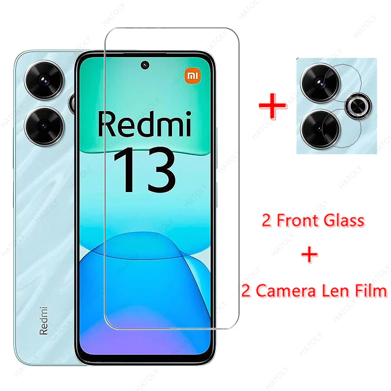 For Xiaomi Redmi 13 Glass for Xiaomi Redmi 13 Tempered Glass Film Hard Front Screen Protector Camera Len Film for Redmi 13 4G