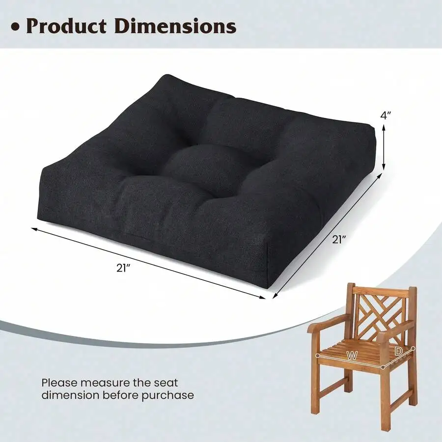 Set Of 2 21'' X 21'' Patio Chair Seat Cushion Pads Indoor/Outdoor Black