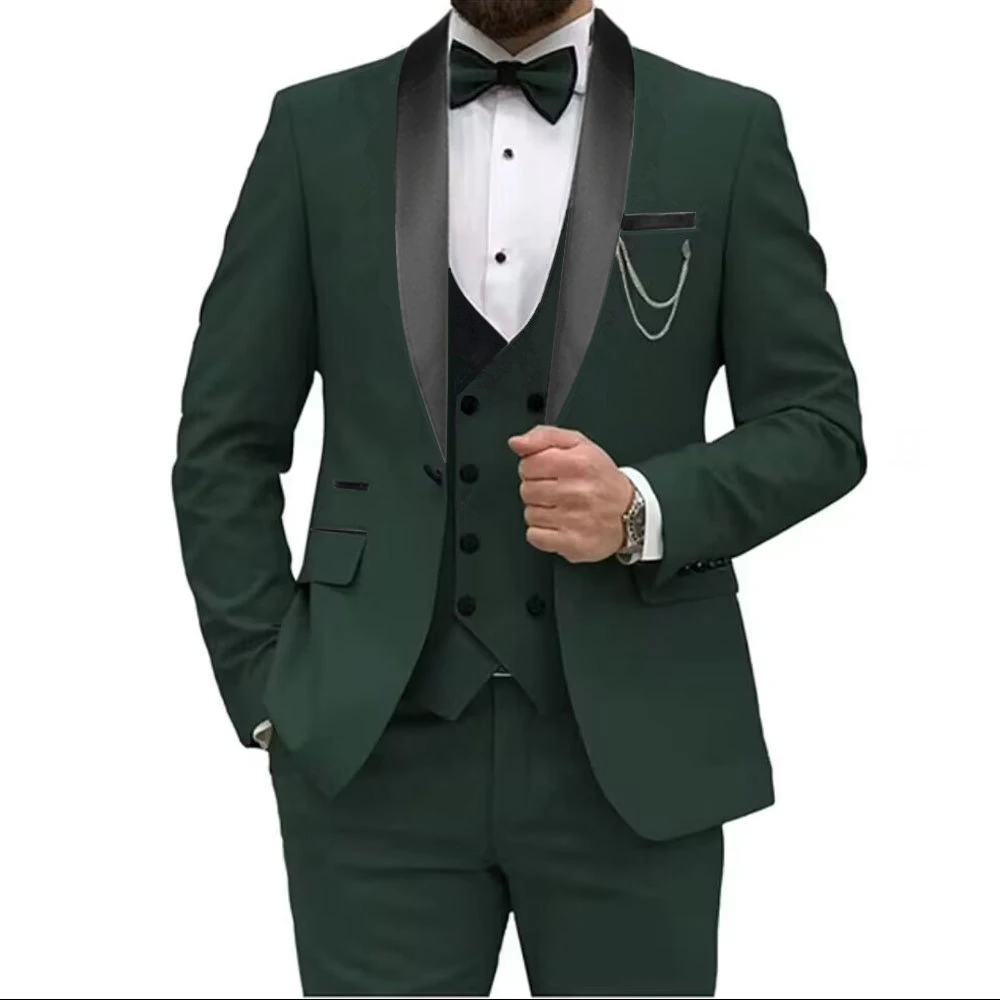 2024 Fashion New Men Stretch Fabric Boutique Slim Fit Business Suit Trousers Coat 3 Pcs Set Dress Blazers Jacket Vest Pants