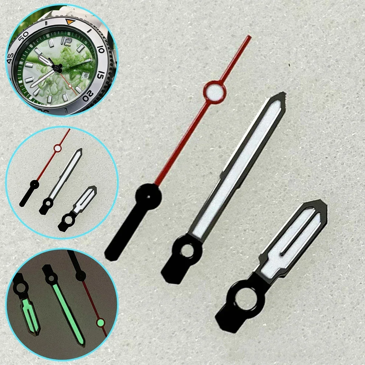 수정 된 시계 액세서리 오렌지 레드 화이트 컬러 매칭 손 일본 NH35/36/4R7S 무브먼트 용 녹색 빛나는 손