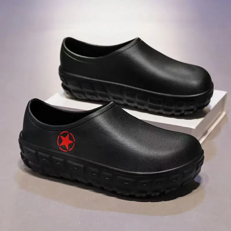 Men Shallow Thick Sole Rain Shoes Injection Molding Waterproof Non Slip Lightweight Slip On Oil Resistant Chef Shoes Work shoes
