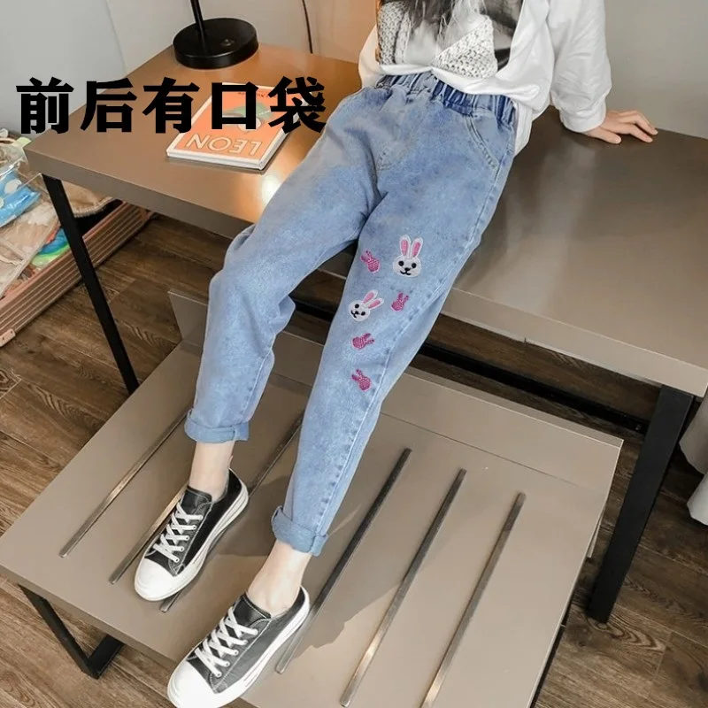 Fashion Teenage Girls Jeans Graffiti Pattern Jeans Casual Style Kid Jeans Spring Autumn Denim Clothes 3 5 7 9 11 13Years