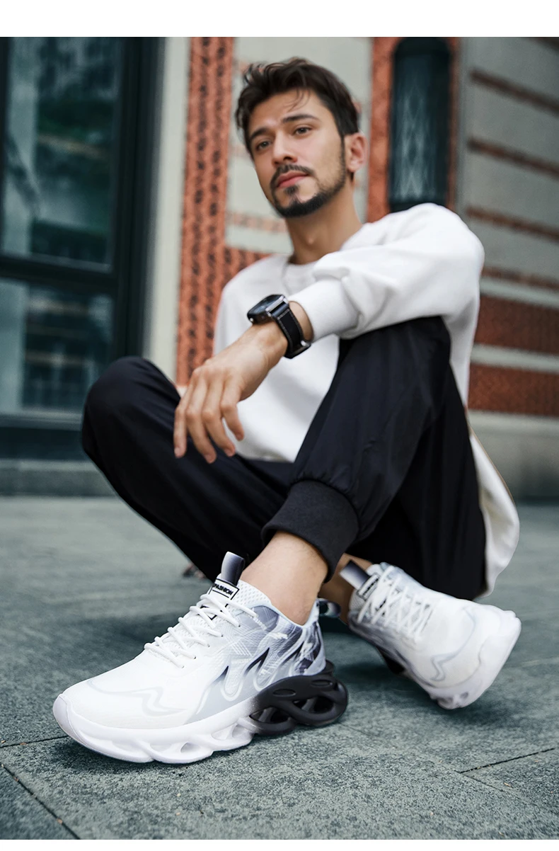 Atmungsaktive Laufschuhe für Herren, modische Sneaker mit Farbverlauf und spezieller Sohle, leichte, stoßdämpfende Sportschuhe mit Schnürung. – Detail 27