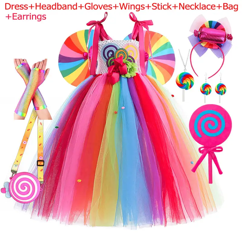 Lollipop Candy Dress Costume Sweet Girl Carnival Purim Apparel Toddler Rainbow Colorful Tutu Off Shoulder Princess Party Frocks - Image 17