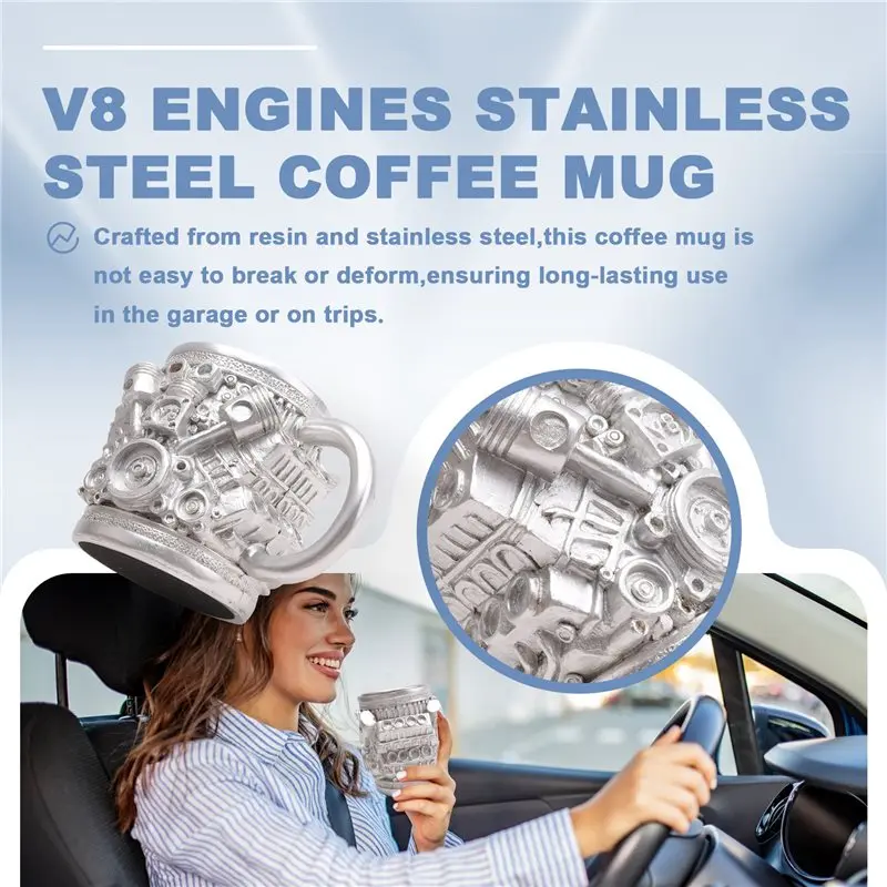 محركات V8 لكوب القهوة لمحرك السيارة مع مقبض معزول-قدح قهوة من الفولاذ المقاوم للصدأ هدية لمحبي السيارات-A57X #4