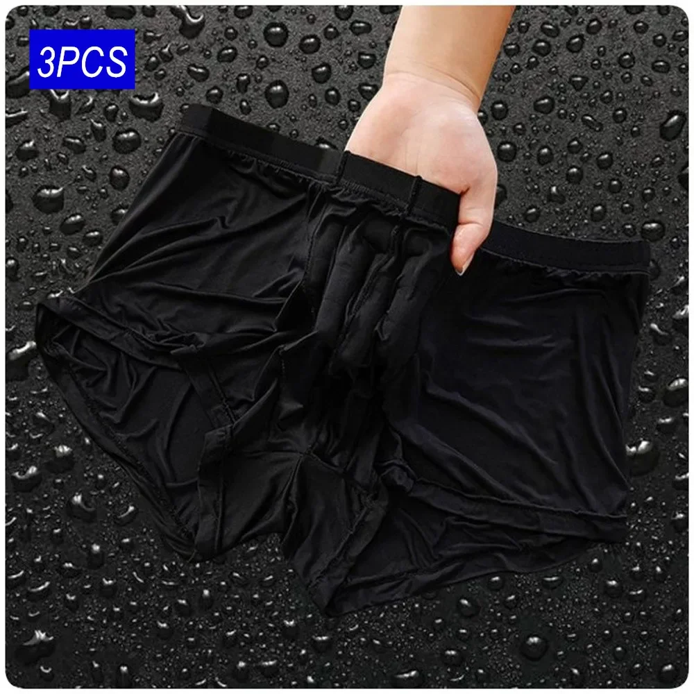 

3Pcs Ultra Thin Ice Silk Boxer for Man Seamless Perspective Underwear Sexy Male Trunk Shorts Plus Size M-5XL