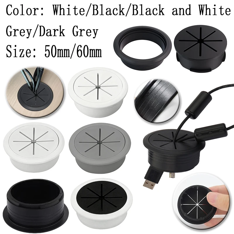 Cubierta de orificio de Cable de escritorio con ojal de Cable de 50mm y 60mm, cubierta de caja de roscado de puerto de salida de Cable para gestión de cables de encimera de mesa de oficina